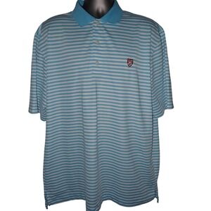 Footjoy Polo Golf Shirt Mens XXL Blue White Stripe Short‎ Sleeve Athletic Fit